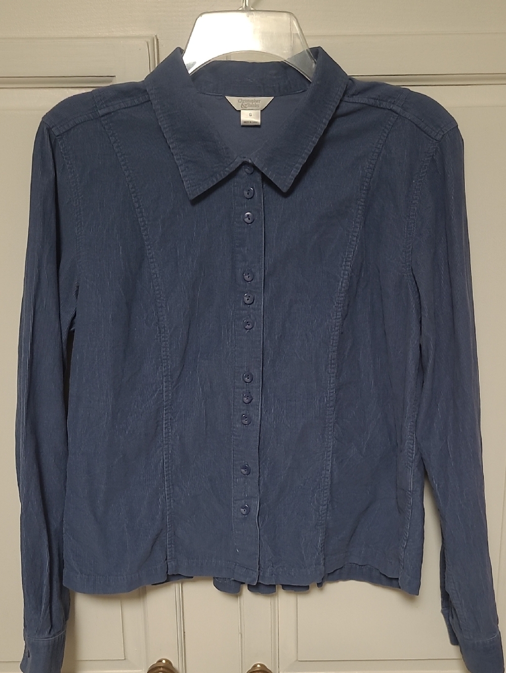 Vintage Christopher & Banks Long-Sleeve Button Front Shirt in Blue Corduroy